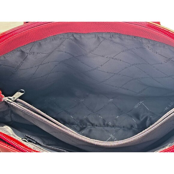 M London Red Leather Snakeskin Like Embossed Leather Purse Tote Signature Lining - Picture 8 of 16